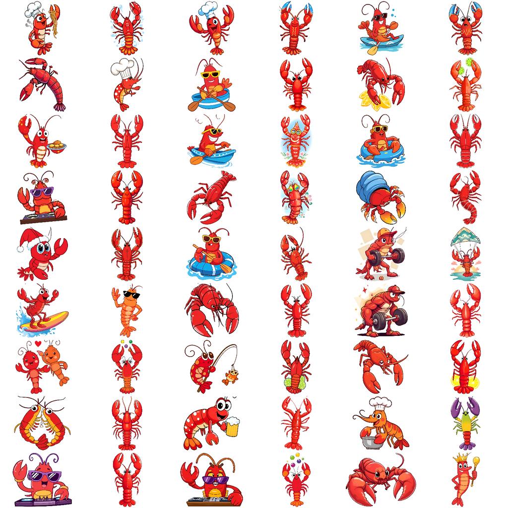 54pcs Temporary Tattoo Baker Lobster Waterproof Long-Lasting Body Stickers Magnifying Glass Lobster Lobster With Lime Cartoon