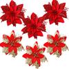 10PCS Christmas Flowers Red Gold Bling Flower Heads For Noel Home Tree Decorations Navidad Party Table Setting Decor Supplies