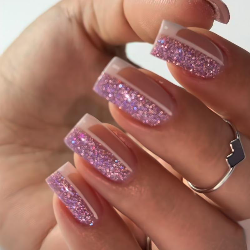 Noste Dlouhý Francouzský Ručně Dělaný Manikúrní Kousek Kamínkový Postupný Přechod Odnímatelná Nálepka na Nehty