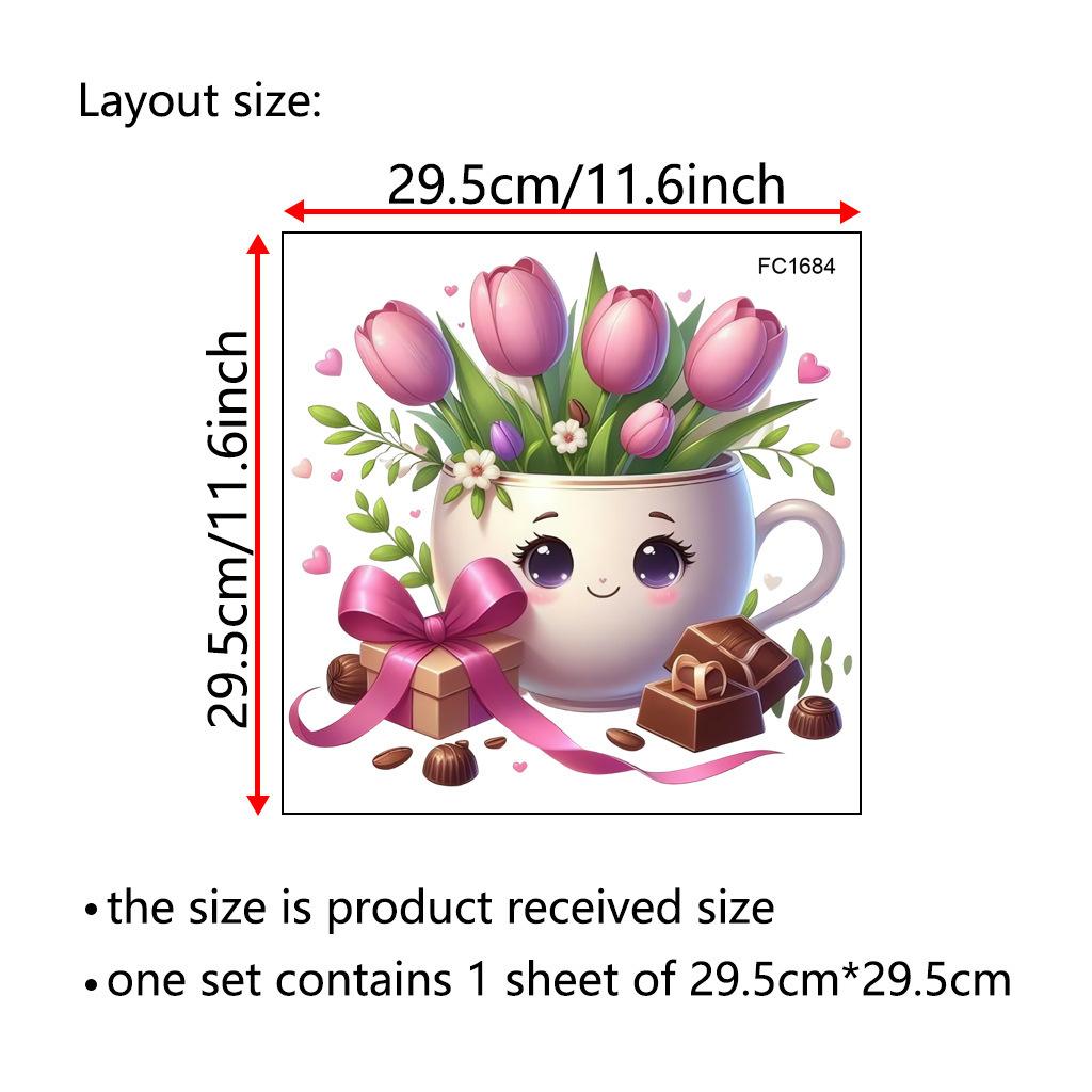 Caneca Coração Doce Adesivos de Parede Data Floral & Chocolate, Autoadesivo Removível Decoração Fofa para Decoração de Cozinha Sala de Estar Quarto