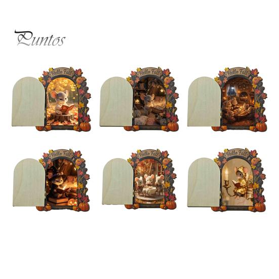 Decorative Baseboard Elf Door Wooden Halloween Decor, 2D Fairy Mouse Miniature Wall Autumn Theme Tale Ornaments Hanging, Rustic Shelf Ornament