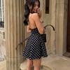 European and American Women's Clothing Slim-fitting Sexy Deep V-neck Polka Dot Print Neck Spice Girl Dress