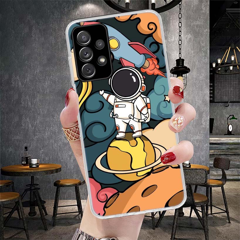 Cartoon Planet Astronaut Star Rocket Soft Phone Case For Samsung Galaxy A12 A22 A32 A52 A72 A02S A51 A50S A71 A70 A31 A20S Note
