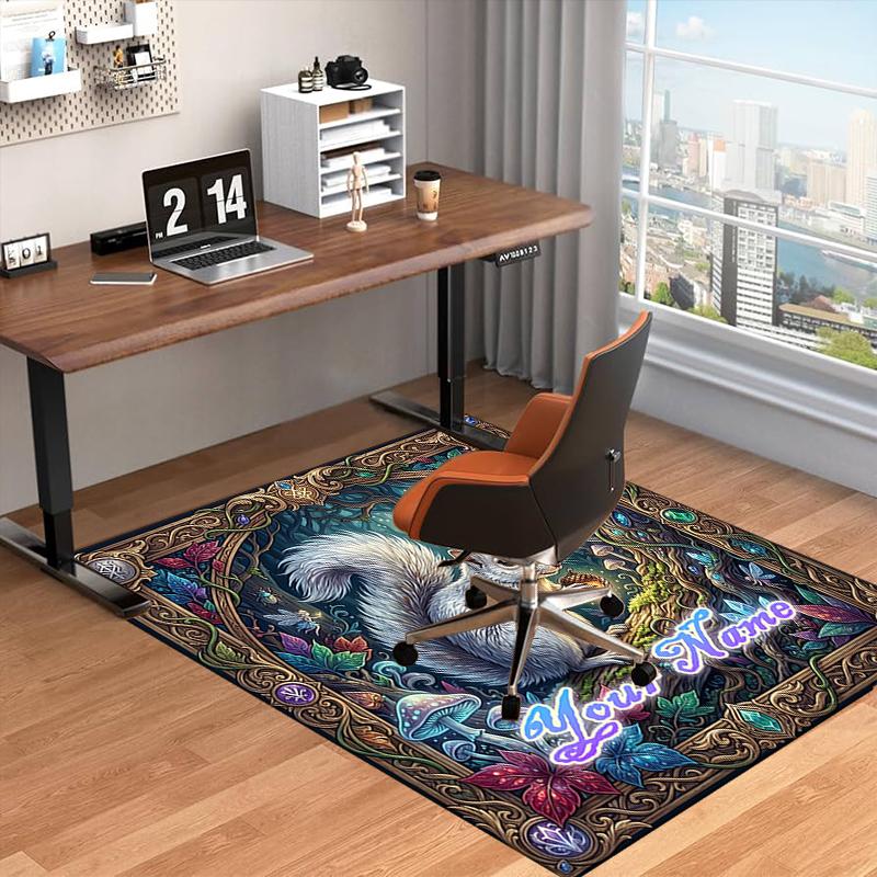 1PC Custom Name Whimsical Forest Whisker Theme Floor Mat Ideal for Living Room, Game Rooms, Office, Bedroom, Floor Mat Playful Design