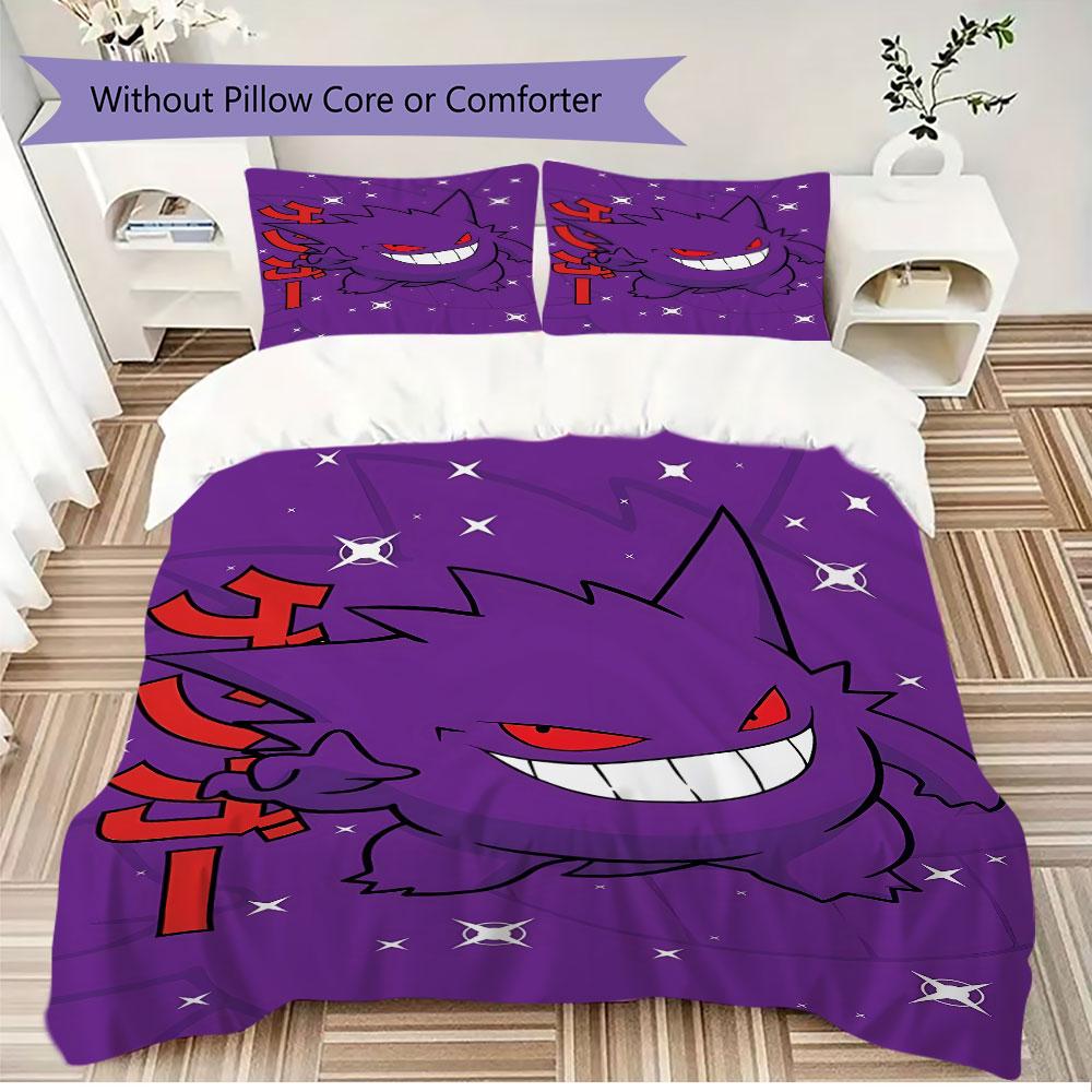 Anime Gengar Printed Bedding Set 3 Piece Soft Microfiber Duvet Cover Set Teens Game Room Decor No Sheet No Filling