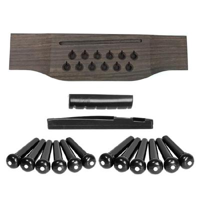 15 pièces Chevalet de guitare acoustique Palissandre Sillet et sillet en os rainurés 12 cordes