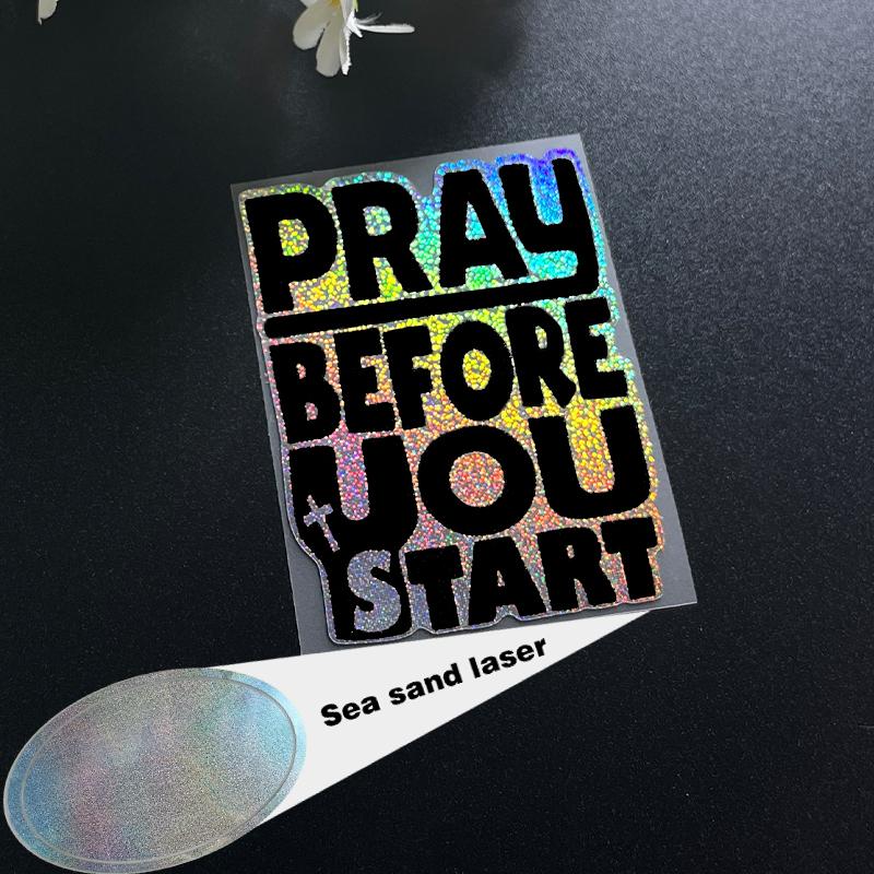 

1pc PRAY BEFORE YOU START Motorcycle Stickers Waterproof for Motorcycle Helmet Tailbox Fuel TankNbicycle Bodies Vinyl Decals 11x3cm