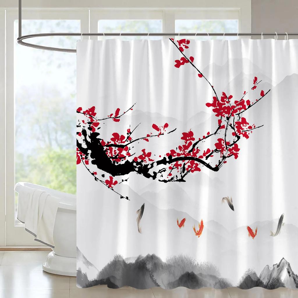 Flower Shower Curtain Set Orchid Teal Rose Plant Floral Leaves Print Bathroom Decor Fabric Bath Curtain Bathtub Accessories Hook
