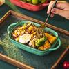 Green Shadow Plate Household Ceramic Plate Vegetable Plate Retro Binaural Rectangle Plate High Value Air Fryer Baking Plate