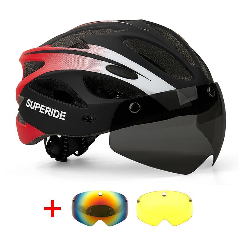 Casco de Bicicleta de Carretera Recargable Superide para Hombres y Mujeres Casco de Ciclismo con Visera y Luz Trasera Casco Deportivo para Bicicleta de Montaña MTB con Gafas
