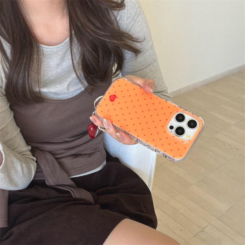 Niche Minimalist Polka Dot Heart Pendant for iPhone 17, 16 Pro Max, 15, 14 Mobile Phone Case