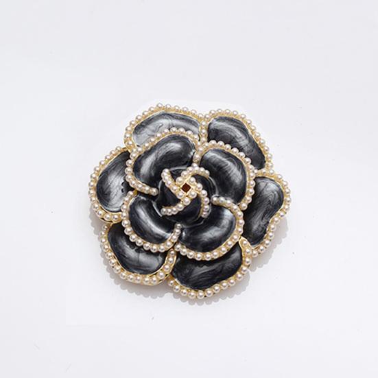 Faux Pearl Camellia Brooch Black White Flower Lapel Pin Sweater Cardigan Coat Business Suit Clothing Accessories Fashion Jewelry