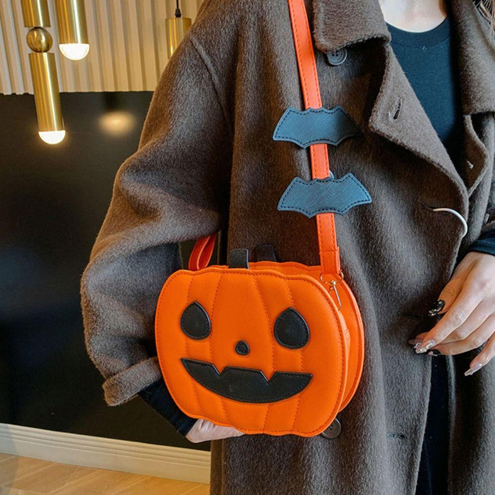 Large Capacity Halloween Pumpkin Bag PU Leather Square Crossbody Bag Pumpkin Shoulder Bag Party