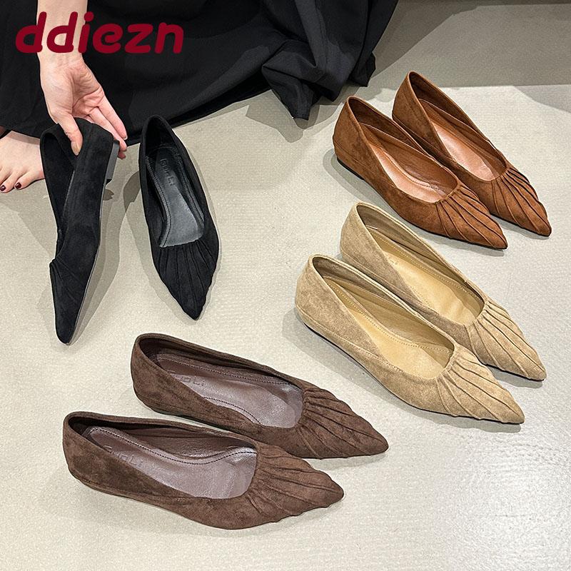 Fashion Pointed Toe Fashion Flock Ladies Flats Slip On Shoes Female Height Increasing Footwear Shallow Elegant Women Flats Shoes