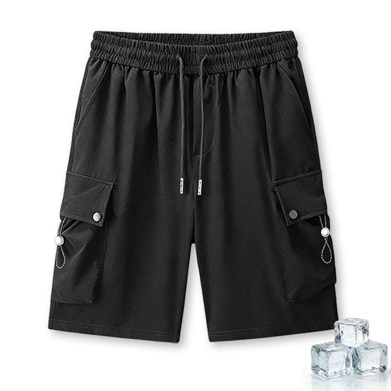 

Ice silk cargo shorts for men, trendy and quick-drying, casual pants for men and teenagers, overalls 2XL чёрный