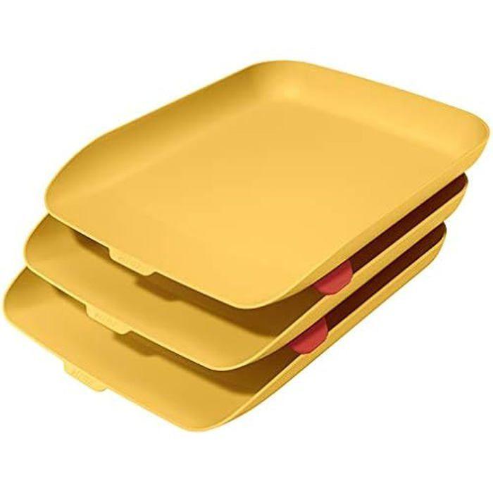 Corbeille à courrier A4 - LEITZ - Cosy - Lot de 3 - Jaune - Ergonomique - Superposable