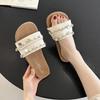 Muffin-Slipper mit flachem Boden für Damen-Sommer-Oberbekleidung 2025 neu retro Perlen vielseitig zu Röcken überkreuzt mit Strandsandalen