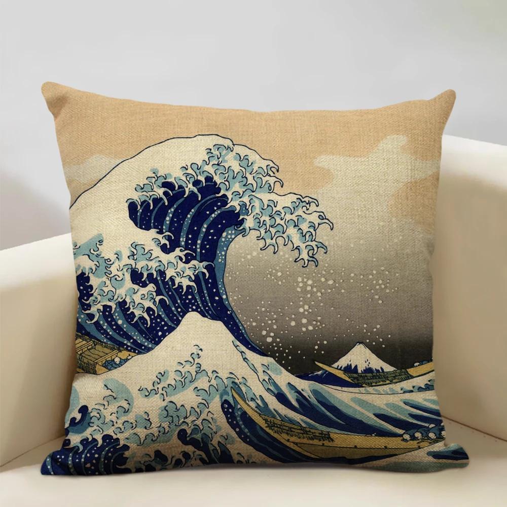 Japan Mount Fuji Ukiyo-e Retro Cushion Cover Sofa Pillowcase Home Decor Throw Pillow Case 45x45cm