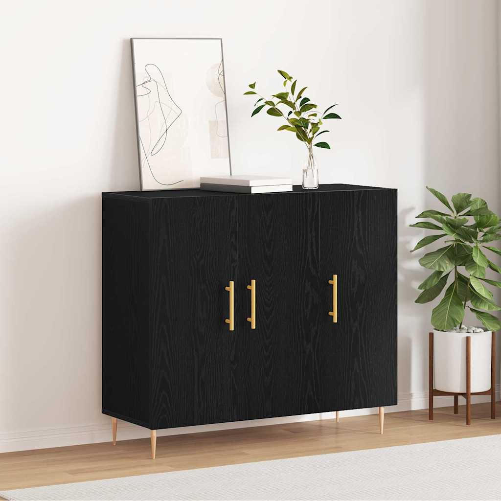 Sideboard Black Oak Effect 90 X 34 X 80 Cm Engineered Wood