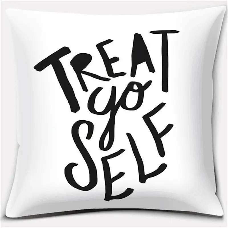 Black and White English Sentence Series Printed Square Home Decor Pillow Cover Car Sofa Cushion