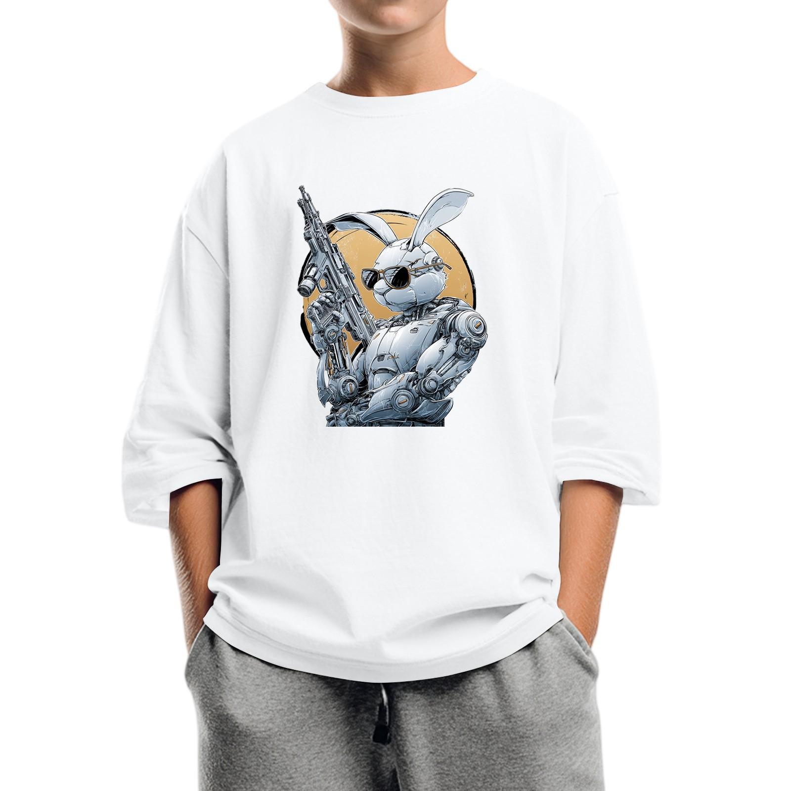 

Детская мода Принтованный топ с круглым вырезом и рукавом семь восьмых Повседневная футболка 160 белый