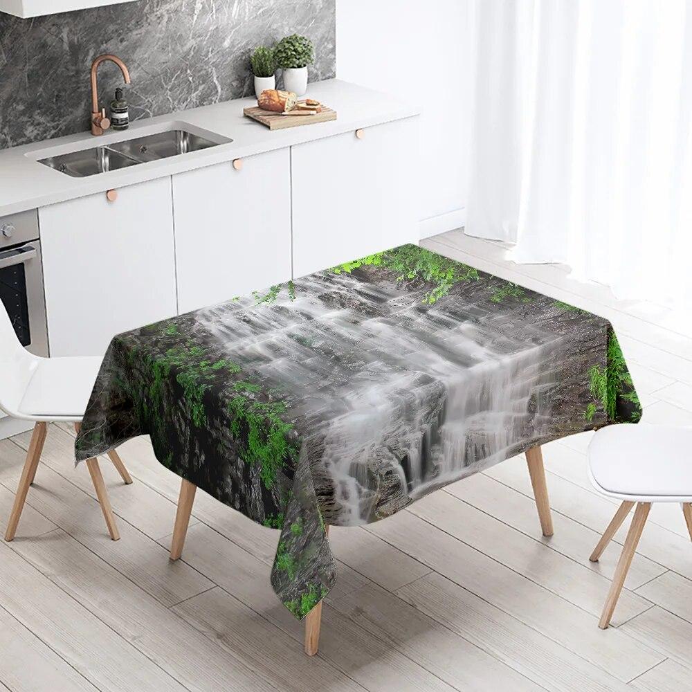 Waterfall Tablecloth Alpine Flowing Water Printed  Stain Resistant Waterproof Kitchen Table Home Decoration