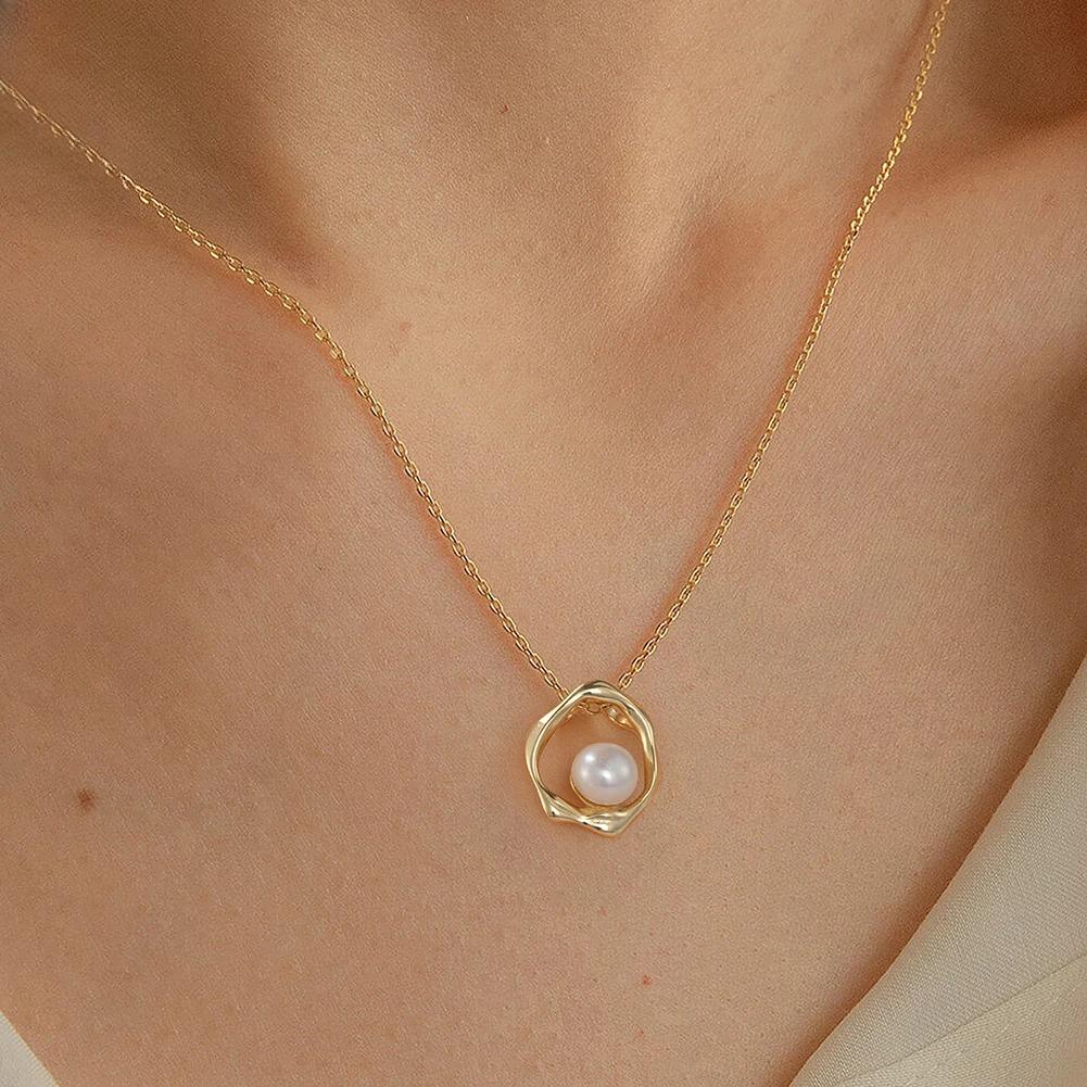Trendy 925 Sterling Silver Gold Plated Pearl Pendant Choker Necklace Freshwater Pearl Pendant Necklaces Chain