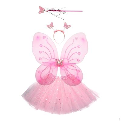 Fairy Costume for Girls 4Pcs/Set Staff Outfit Skirt Princess Butterfly Wing Photo Prop