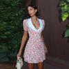Lapel Puff Sleeve Dress Ladies Lapel Sexy Slim Mini French Dress Elegant Contrast Color Party Dress Women Fashion