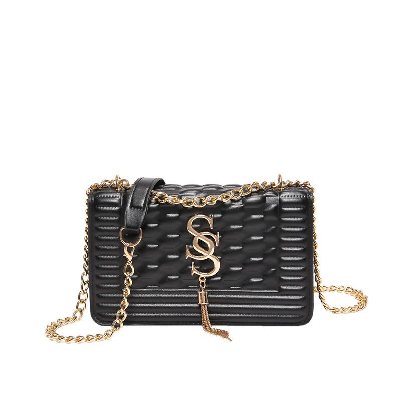 Women'S Bag Fashion Small Square Bag Texture Pu Shoulder Bag Craft Pressure Shell Chain Messenger Bag