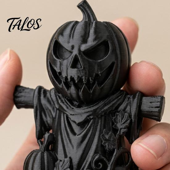 Handcrafted Carved Pumpkin 3D Printed Scarecrow Figurine, Matte Black Halloween Tabletop Atmospheric Party Ornament Decor for Shelf Window Office,
