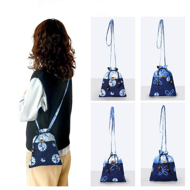 

Ethnic-style Tie-dyed Crossbody Bag, Ancient-style Large-capacity Handcrafted Storage Bag, Mobile Phone Case темно-синього кольору