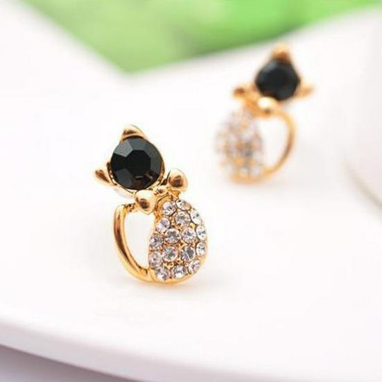 Boucles d'oreilles Chat Mignon Nœud Diamant Coréen