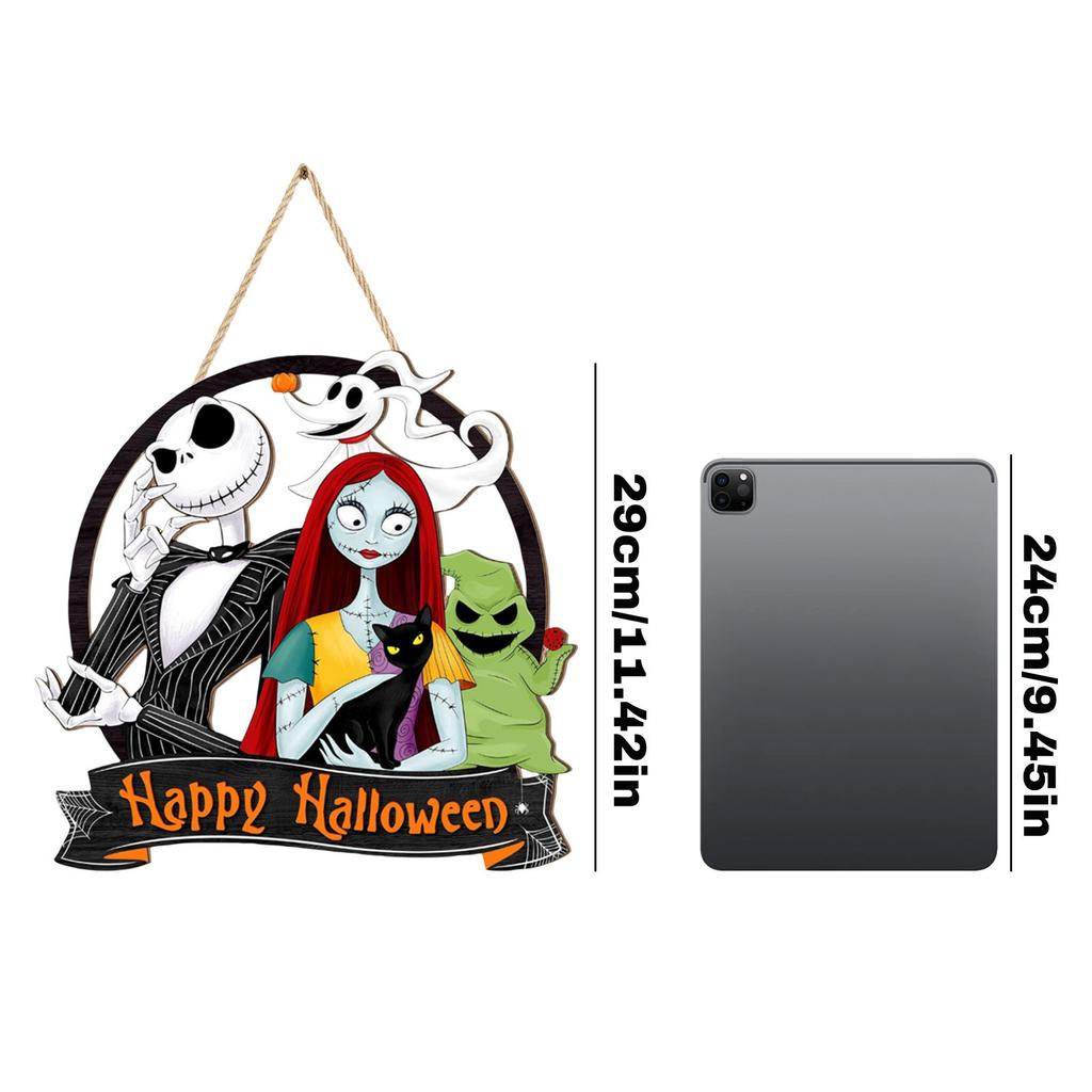 Halloween Wooden Door Sign Cartoon Midnight Decoration, Happy Halloween Wreath Funny Pumpkin  Hanging