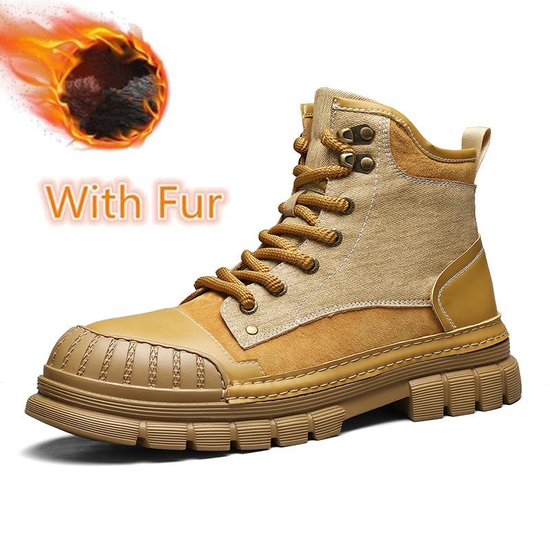 

Высококачественные мужские замшевые кожаные ботинки, нескользящие повседневные походные ботинки, новые модные теплые зимние ботинки с толстой подошвой и мехом 45