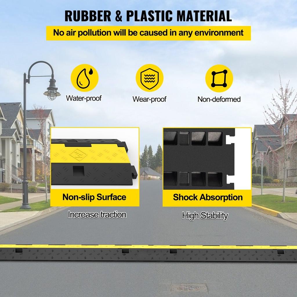 3 Pack of 2 11000lbs Per Axle Capacity Protective Wire Cord Ramp Driveway Rubber Traffic Speed Bumps Cable Protector