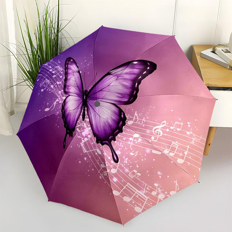 1pc Butterfly Music Notes Print Automatic Umbrella Portable Home Essential Umbrella, Iron Umbrella Structure Suitable for All Seasons yy251123186