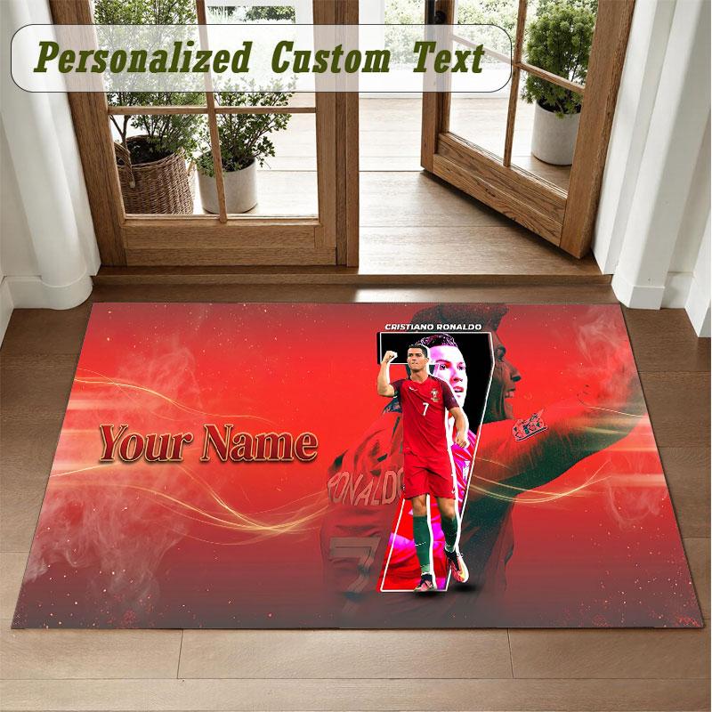 Crystal Velvet Square Rug Custom NameCristiano Ronaldo Pattern Non Slip Home Floor Decor Rug