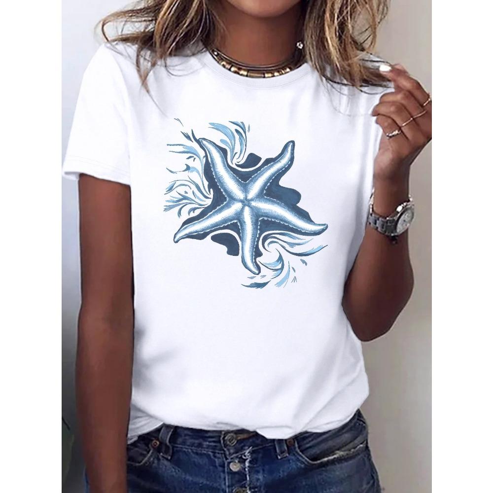 

Plus Size Women s T-shirt Starfish with Water Patterns Printed Casual Streetwear Short Sleeve Y2k Comfortable Aesthetic Clothes M