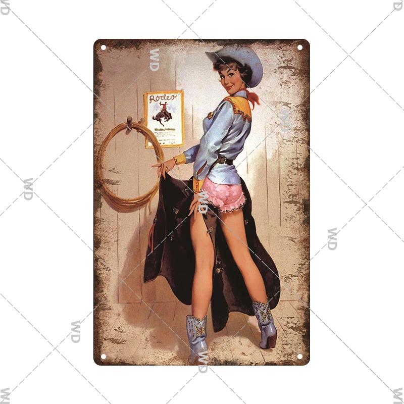 Retro Pin Up Girl Amerikanischer Stil Blechschild Metall Vintage Plakette Wandschilder Metallposter Platte Garage Schlafzimmer Man Cave Geschenk Dekor
