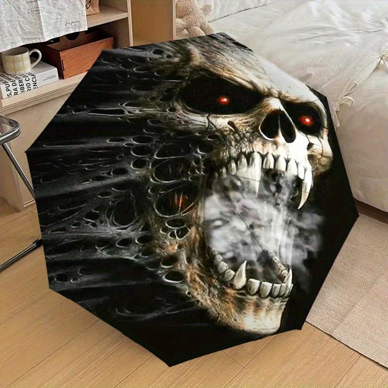 

1pc Gothic Skull Umbrella - 8-Rib Frame, Automatic Open Compact Travel Umbrella, Lightweight & Durable with Intricate Black & (as the picture,Iron&8K)