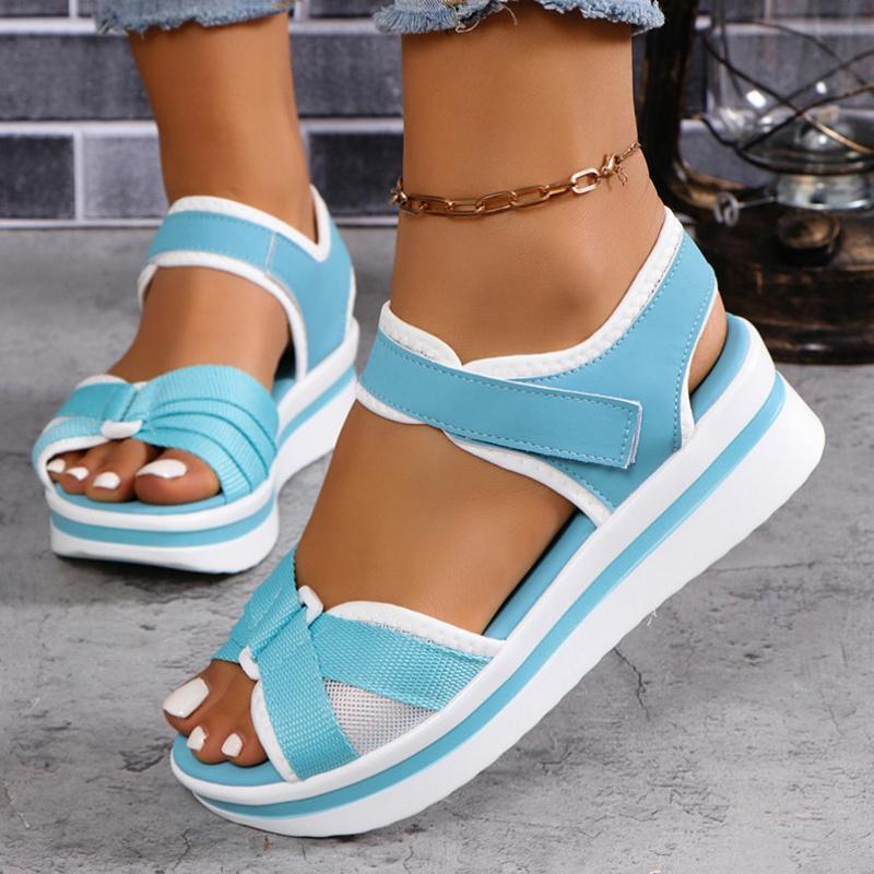 Fashion 2025 summer new European and American foreign trade large size comfortable leisure Velcro wedge sandals