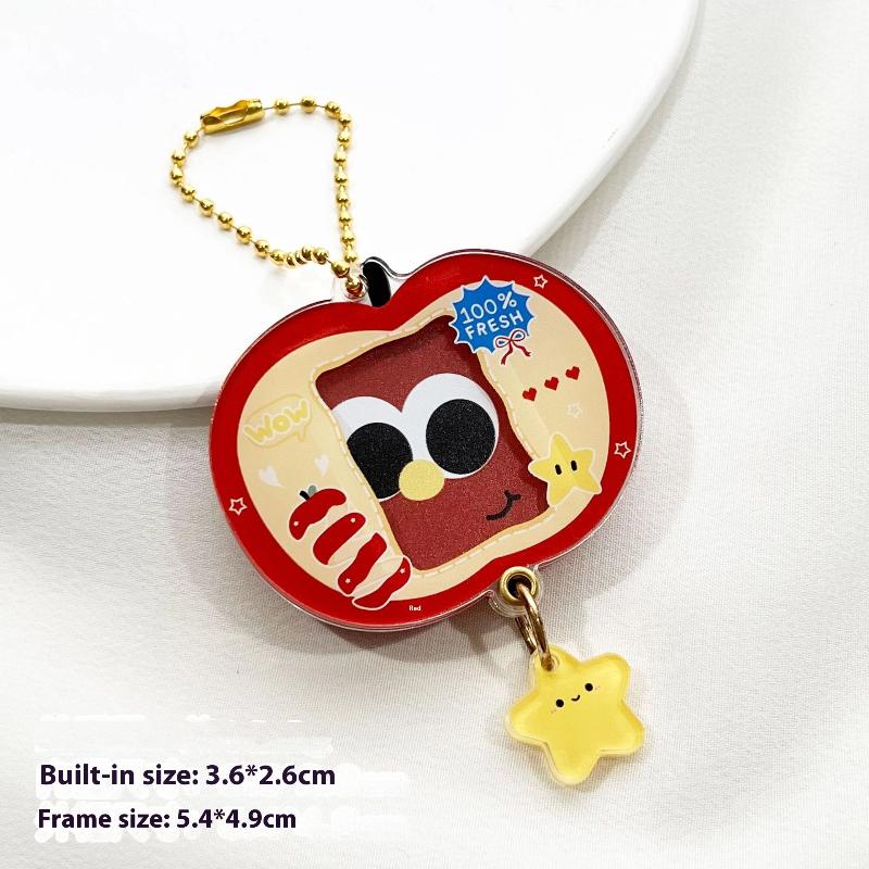 1In Photo Card Holder Cartoon Apple Shaped Photo Album Keychain For Bags Acrylic Charm Kpop Idol Photocard Protector Cover