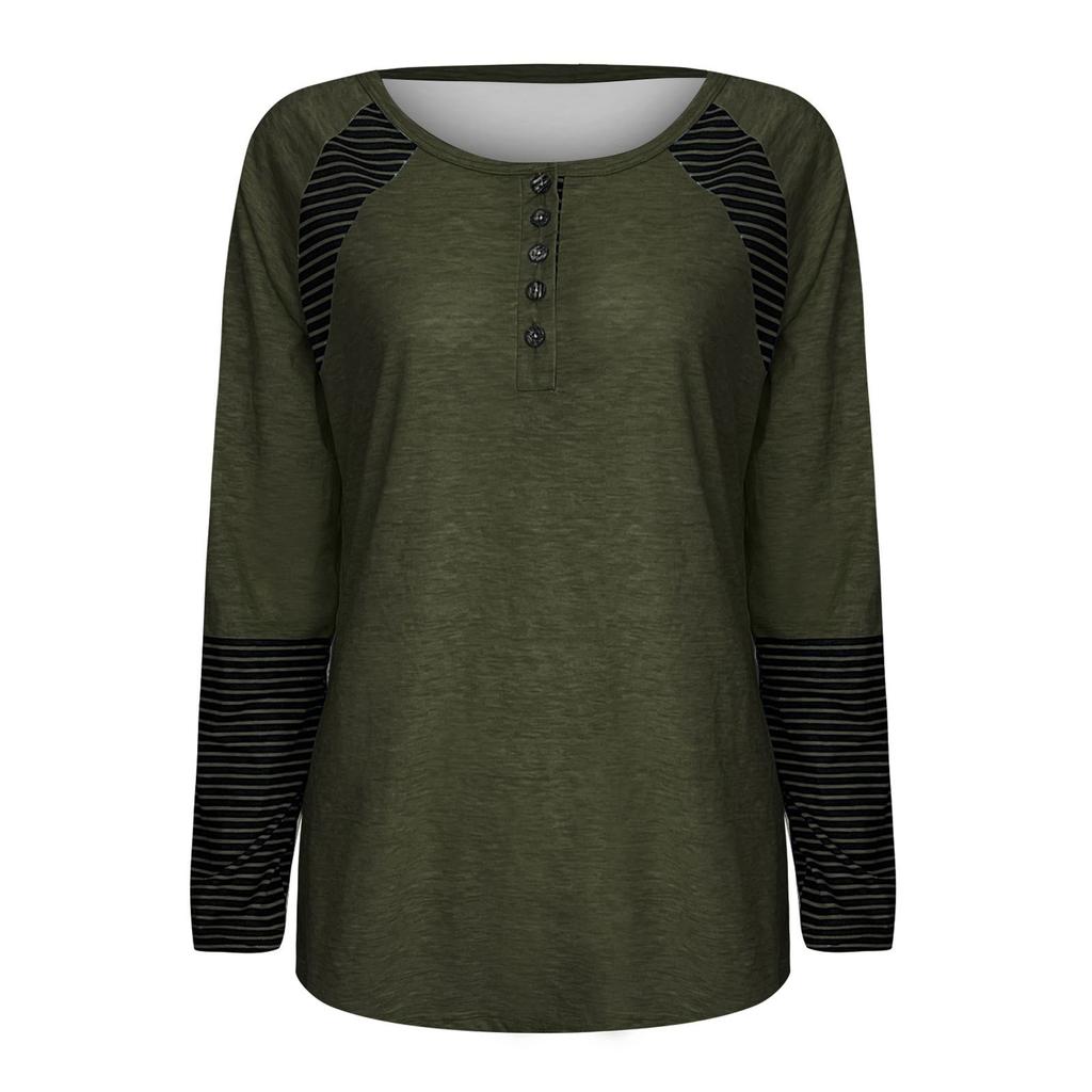 Fashion Womens Tops Casual V Neck Tunic Tops Striped Button Pullover Sweatshirt Casual T-shirt Top
