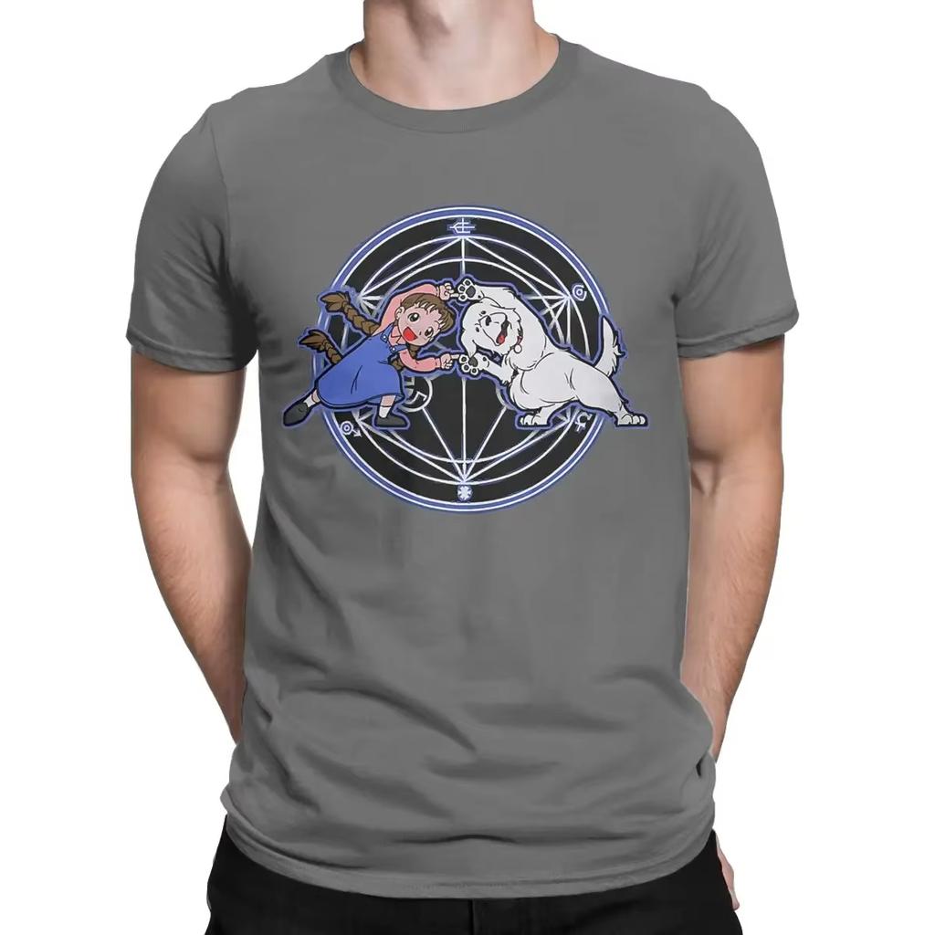 Pánske tričká s krátkym rukávom Nina a Pes Tričko s okrúhlym výstrihom Fusion Fullmetal Alchemist Anime Vintage 100% Bavlna Tričko.