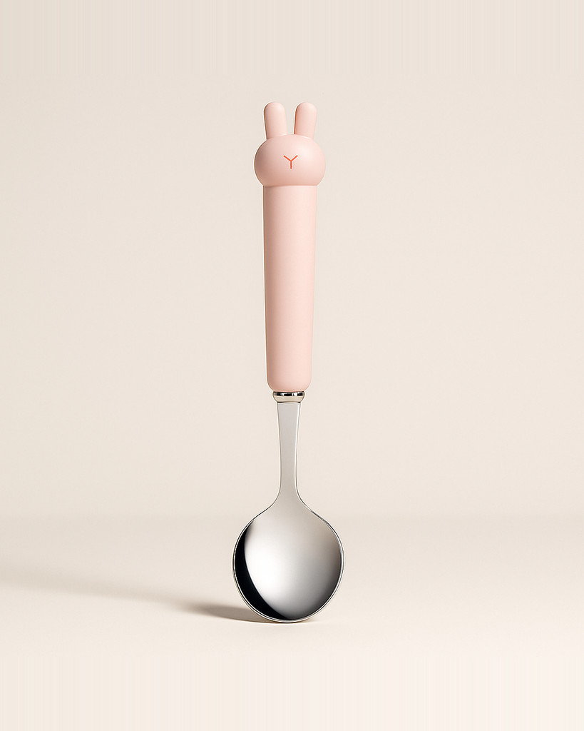1 sada Lžíce Příbory Pohodlné uchopení Malé a vynikající Kreativní Přenosný Kreslený Králík Nádobí Nerez