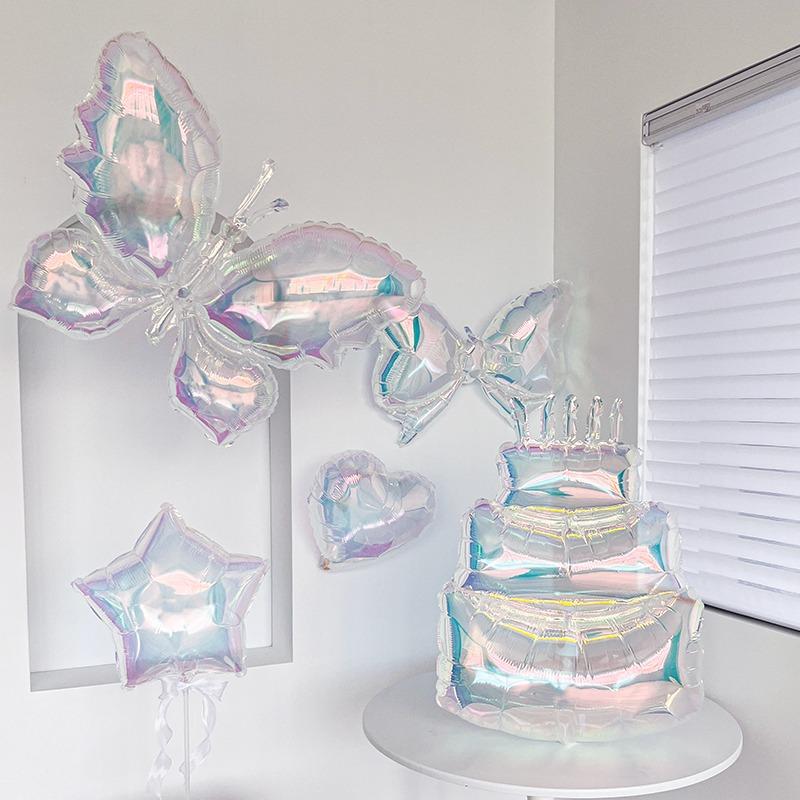 Laser, Colorful Butterfly, Heart-shaped Cake, Balloon, Birthday Party, Photo Props, Decorations, Background Wall Arrangement