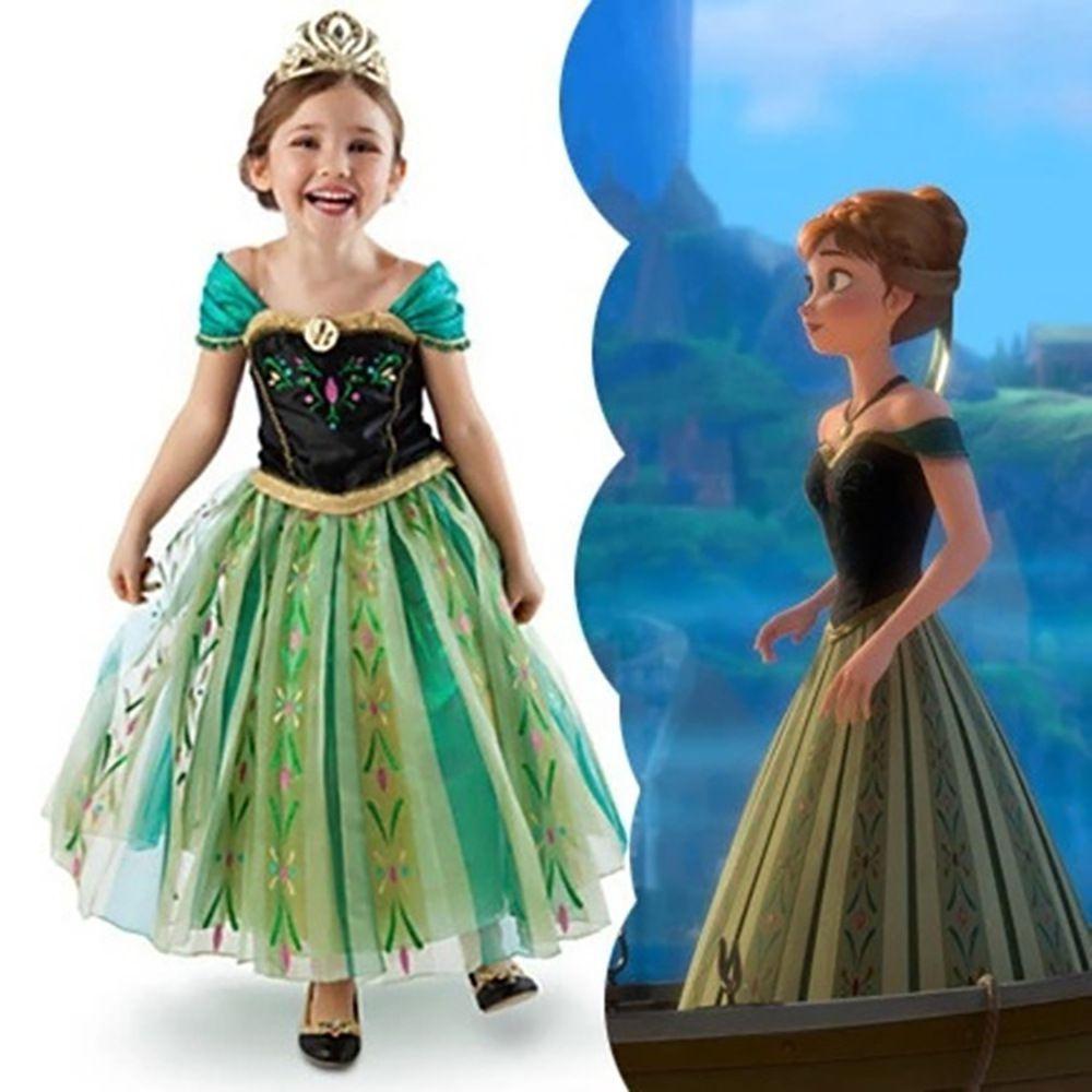 Vestito Cosplay Elegante Regina Anna di Frozen per Bambina con Accessori