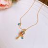 Retro ethnic style turquoise beaded rattle necklace collarbone chain design sense niche item decoration