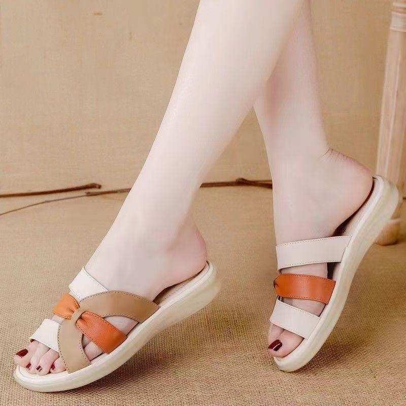 

Summer fashion beef tendon one-word drag non-slip soft bottom casual versatile sandals outer wear women 35 помаранчевий